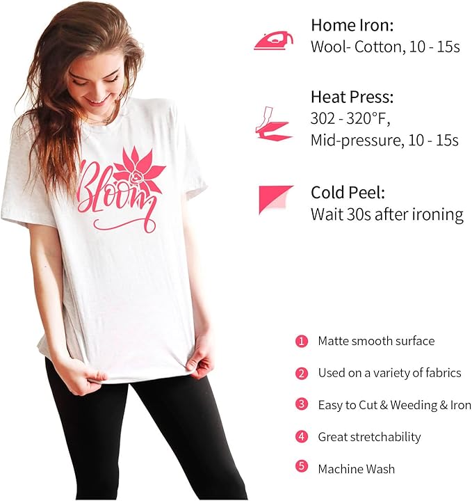 VINYL FROG Heat Transfer Vinyl Roll HTV Vinyl - 12" x12ft Hot Pink Iron on Vinyl for T-Shirts, Heat Press Vinyl for DIY Craft Designs (Neon Pink)