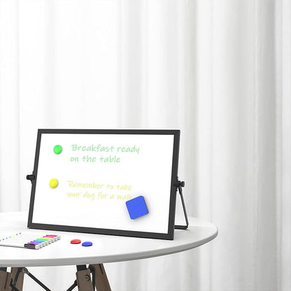 OWill Black Dry Erase White Board, 16inX12in Large Magnetic Desktop White Board with Stand,A3 Magnetic Whiteboard & Portable Double-Sided Whiteboard Easel for Drawing in School & Home