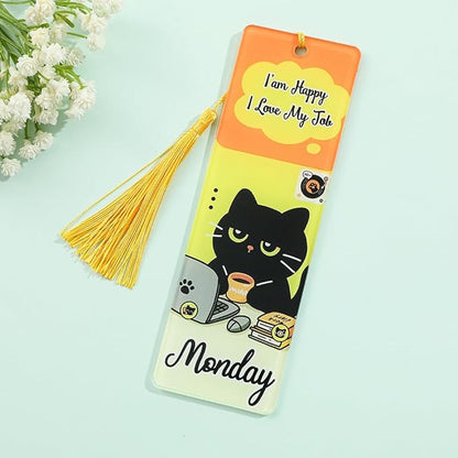 1pc Cute Pet Cat Tassel Bookmark - Acrylic Bookmarks for Book Lovers, Gifts for Teachers Students Reading Markers Ideal Gift for Back to School Season (Yellow Fringe-1)