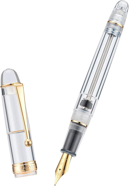 Asvine V126 Vacuum Filling Fountain Pen Medium Nib, Transparent Clear Acrylic, Large-Capacity with Gift Case
