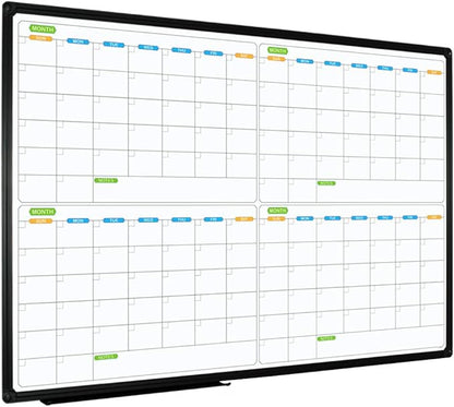 JILoffice Magnetic Dry Erase Calendar Whiteboard, 4 Month White Board Planner 36 X 24 Inch, Black Aluminum Frame Wall Mounted Board for Office Home and School