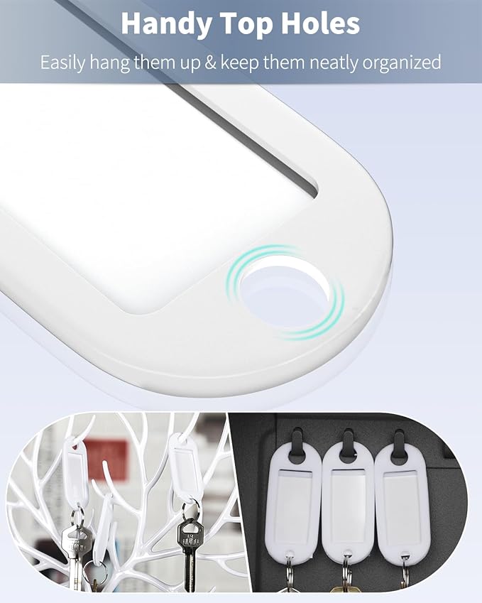 Uniclife 10 Pieces Key Tags 2 Inch Soft Plastic Key Chain Tags with Blank Paper Labels Clear Windows Protective Films and Split Rings Flexible Item Identifiers, White