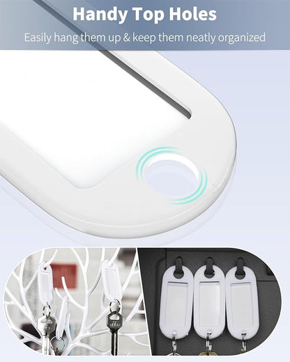 Uniclife 10 Pieces Key Tags 2 Inch Soft Plastic Key Chain Tags with Blank Paper Labels Clear Windows Protective Films and Split Rings Flexible Item Identifiers, White