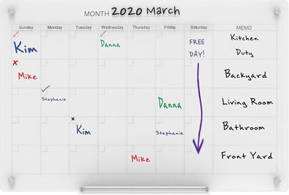 Audio-Visual Direct Magnetic Glass Dry Erase Board Set (4' x 3', Calendar Ultra White) for Wall - Monthly Planner