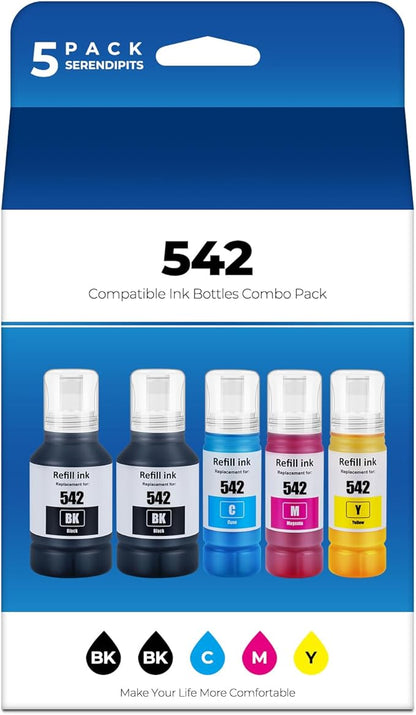 542 Ink Bottle ET-5150 ET-5170 ET-5180 ET-5850 Replacement for 542 Ink Refill Bottle for Ecotank Pro ET-16650 ET-5880 ET-5800 ET-16600 5800 5880 Printer, 5 Pack