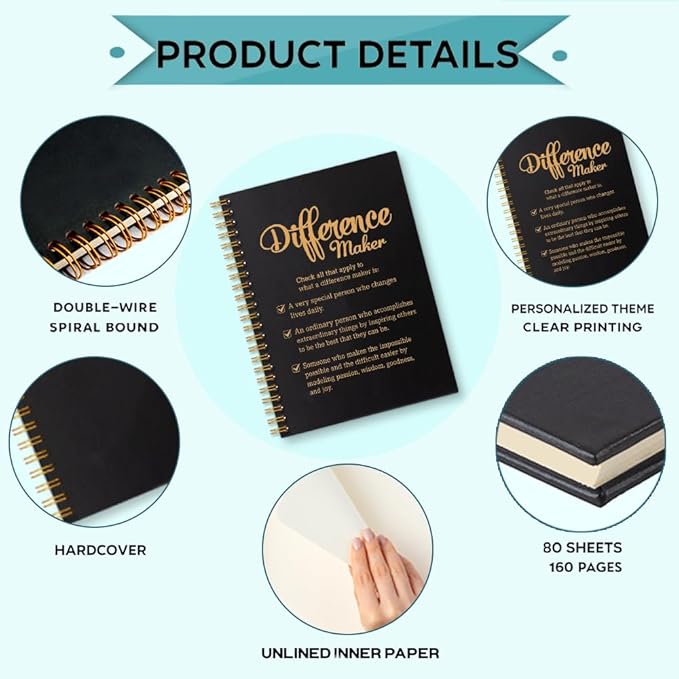 Difference Maker Definition 160 Blank Pages Spiral Notebook, Thank You Gifts for Boss Leader Teacher Coworker Manager Nurse Mentor Appreciation Gifts, Employee Appreciation Notebook