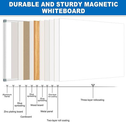 White Board Dry Erase Whiteboard for Wall 72" x 48" Aluminum Presentation Magnetic Whiteboards with 4 Hooks, 12 Magnets, 3 Markers & 1 Eraser
