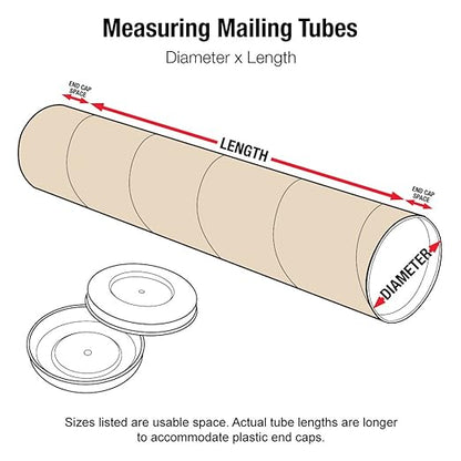 Aviditi Kraft Mailing Tubes with Caps, 2" x 24", Pack of 6, for Shipping, Storing, Mailing, and Protecting Documents, Blueprints and Posters