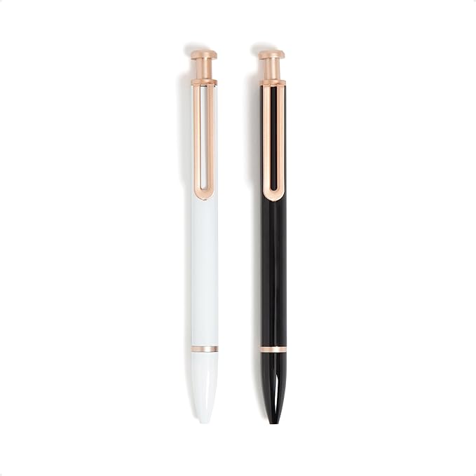 U Brands Monterey Ballpoint Pens, Set of 2, Black and White With Gold Details, Bold (1.0 mm) Point, Black Ink