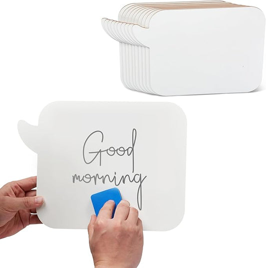 Speech Bubble White Board - Set of 10 - Dry Erase Answer Paddle for Kids and Adults - Smooth Surface for Easy Writing and Wiping - Reusable Paper Material - White