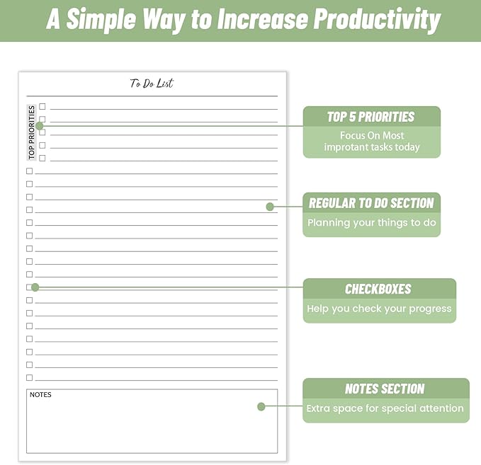 TO DO List Notepad, Note Pads 2 Pack, 8.3” X 5.7”52 Sheets TO DO List Notebook, Do List Notepad with checklist, Top priority, Note, Regular To Do Section for Planner & Organizer, Notepads for Work