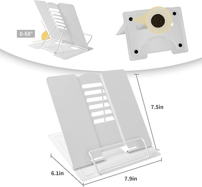 Metal Book Stand - Adjustable Book Holder for Reading (Full White)