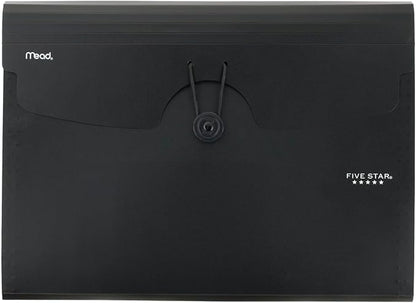 Five Star Expanding File Organizer, 6-Pocket Accordian File Organizer, Bungee Closure, Holds 11" x 8-1/2", Black (72391)