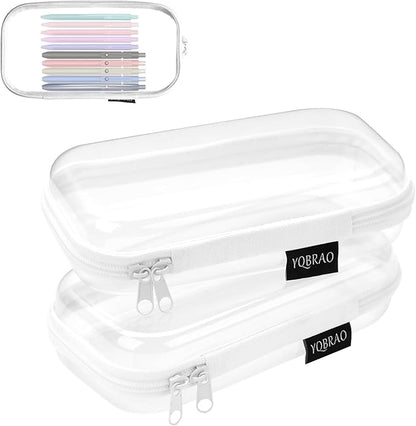 Bliss Bins Set of 2 - Hard Sided Clear Zipper Case for Storage - Professional-Grade Plastic Hard Shell Zippered Organizers, Cosmetic Bag, Snack Bins