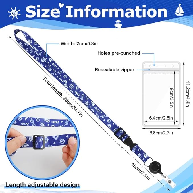 10 Sets Cruise Lanyards Retractable Carnival Adjustable Lanyard with ID Holder Detachable Badge Clip for Cruise Ship Cards(Fresh Style)