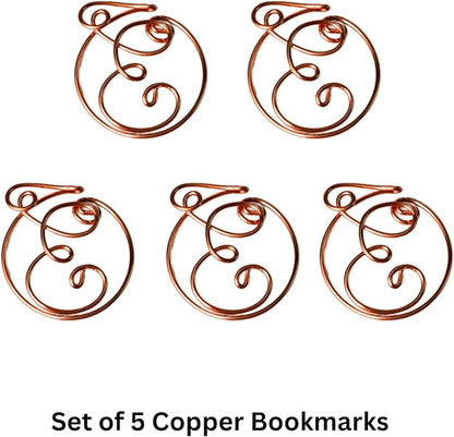 Personalized Initial Copper Bookmark, Set of 5, Handmade Copper Gift for Her, Him, couple on birthday, wedding anniversary, Alphabet Bookmark (E)