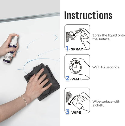 loukin Non-Toxic Whiteboard Cleaner, 8.5 fl oz Dry Erase Board Cleaner, Low-Odor Whiteboard Cleaning Spray with Cloths, Removes Stubborn Marks from Whiteboards (2-Pack)