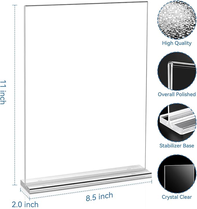EHWINE 3 Pack Acrylic Sign Holder 8.5 x 11, Double-Sided Stand up Table Top Sign Holders, Clear Acrylic Picture Frame Menu Flyer Paper Holder Display Stand for Office Business Store Wedding Party