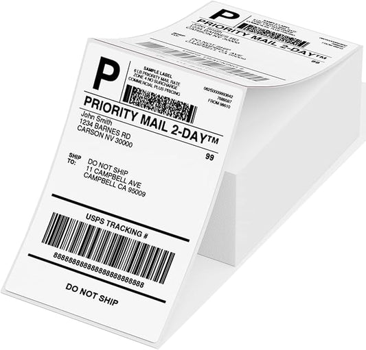 Phomemo Shipping Labels - Packs of 500 4X6 Per Fan-Fold Label Compatible with Phomemo 241bt, D520BT, B246D Label Printer, Thermal Labels for Address, Mail, Product Logo Labels, Commercial Grade, White