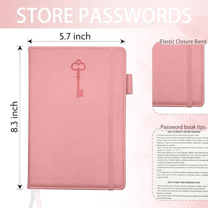 Password Keeper Book with Colorful Alphabetical Tabs, Hardcover Log Book for Internet Password and Website Address, Personal Organizer with Notes Section and Back Pocket and Two Bookmarks (Pink)