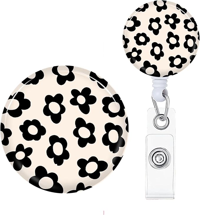 Flower Badge Reels Holder Retractable with ID Clip for Nurse Name Tag Card Nursing for Doctor Teacher Student Employee Office Medical Work 1
