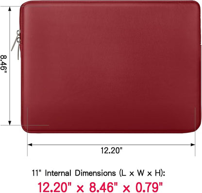 RAINYEAR 11 Inch Laptop Sleeve Soft PU Leather Case Protective Water Resistant Zipper Cover Padded Carrying Bag Compatible with 11.6'' MacBook Air Surface for 11" Chromebook Notebook Computer (Red)