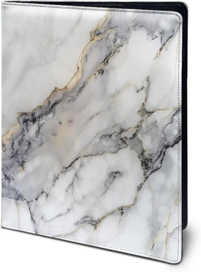 Office Folder White Marble Print PU Leather Padfolio with A4 Size Clipboard Clip for Business Resume Interview Document Sleeve Binder Folder for Men/Women