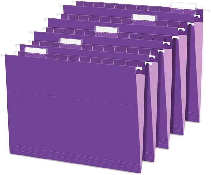 SUNEE 25 Pack Hanging File Folders, Purple Folders, Hanging File Folders Letter Size with 1/5-cut Tabs, Stay Organized for Your Home and Office Bulk File and Documents