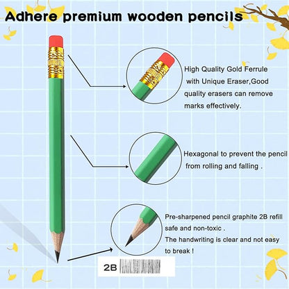 Adhere 25pcs Golf Pencils with eraser Hexagon Wooden Pencils Graphite 2B for Golf Event Scoring,Classroom,Wedding,Company Meetings,Pew, Pocket (Z- White・Pink・Red・Yellow・Light green・50pcs)