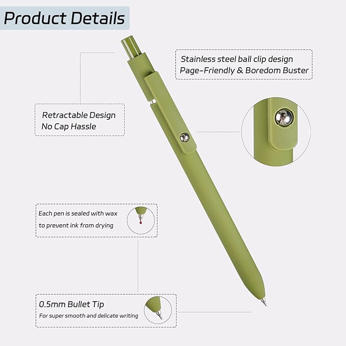 Gel Pens, 5Pcs 0.5mm Fine Point Black Ink Pens With Smooth Wirting,Qucik Dry Pens For Journaling, Cute Nice Aesthetic Pens, Office School Supplies for Women Men Student(Retro)