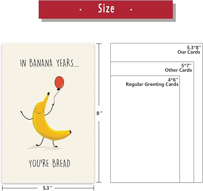 Funny Banana Birthday Card for Women Men, Happy Birthday Gifts Card for Friend or Family, Cute Banana Bread Card for Him Her - In Banana Years You’re Bread