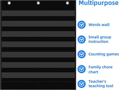 7+2 Pockets Standard Pocket Chart, Clear 7 Pockets Words Chart with 2 Extra Storage Pocket for Classroom Home Office Use,Large Size:33.2”x 28” Letter Cards, Word Wall and Sentence Strips.