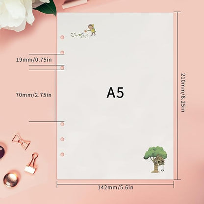 A5 Refills Paper, A5 Binder Planner Loose Leaf Paper,90 Sheets (180 Pages) 6-Hole Notebook Refills for 6-Ring Refillable A5 Ring Binder Notebook Planner, Blank Paper with Pattern