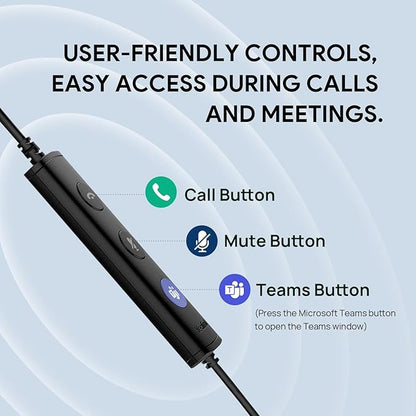 Yealink UH34 USB Headset with Noise Cancelling Mic, Work Headset for PC, Teams Certified Headphones for VoIP Phone Softphone, in Line Control