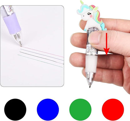 Chinco 12 Pieces Retractable Unicorn Pens 4-in-1 Multicolor Ballpoint Pen Unicorn Candy Party Favor Colored Ink Mini Party Favors for Girls Kids Classroom Prizes Birthday Gifts(Curly Hair Unicorn)