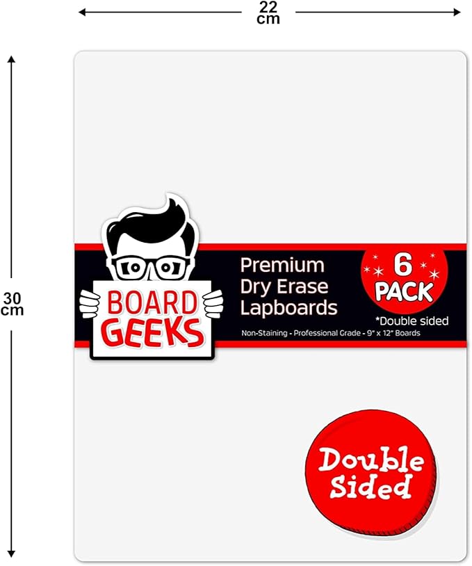 6 Premium Small Dry Erase Board 9"x12"- Portable Dry Erase Lap Board, Handheld Whiteboard- White Boards for Students - Small Whiteboard | Double Sided Erasable White Boards Dry Erase- 6 Pk