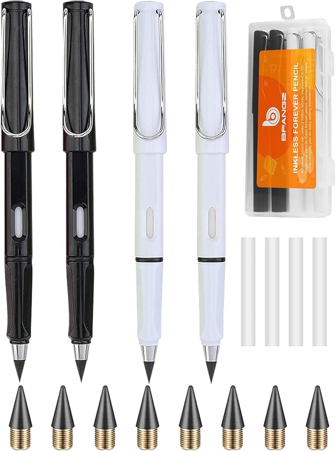 Infinity Forever Pencil Christmas Gifts - 0.7mm Infinite Everlasting Metal Inkless Pencils Set with Eraser, No Need Sharpened, Replace Mechanical Pen for Sketch, Drawing and Writing（With Pen Case）