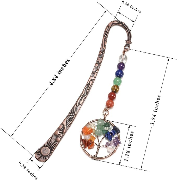 Jovivi Antique Copper Metal Bookmark Beading Bookmarks with Handmade 7 Chakra Healing Crystals Tree of Life Tumbled Gemstones and Round Beads