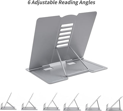 Metal Book Stand - Adjustable Holder for Reading (Full Grey)