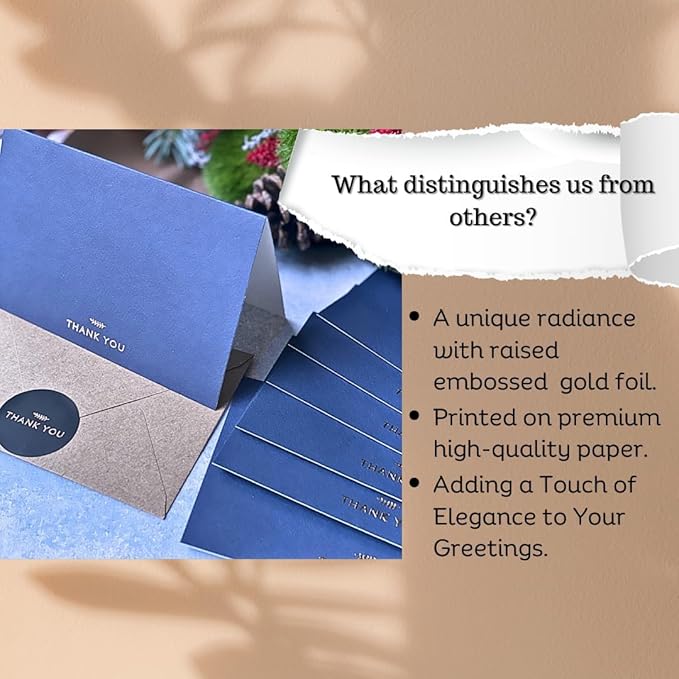 RUN2PRINT Navy Blue Thank You Cards With Envelopes & Stickers - 36 Pack