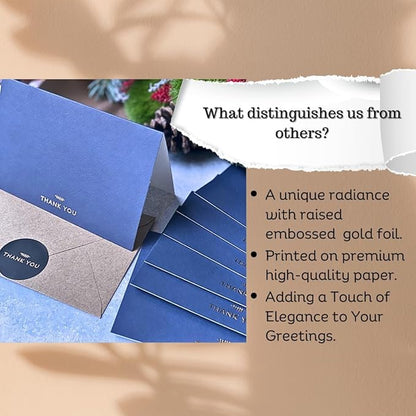 RUN2PRINT Navy Blue Thank You Cards With Envelopes & Stickers - 36 Pack