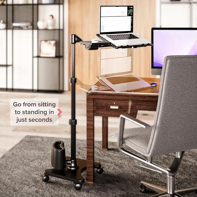 LEVO G2 Rolling Laptop Workstation Stand Cart Desk for Laptops, Books, Tablets, and Art, Made for Sofa, Bed, Chair, or Standing
