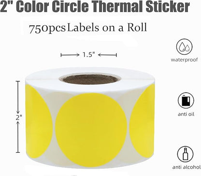 Hybsk 2 inch Circle Color Direct Thermal Stickers Shipping Labels for Barcodes,Name Tag,DIY Logo Design,QR Code,Inventory– Compatible with Zebra,Rollo,Munbyn,and More-750 pcs (2 inch,Yellow)