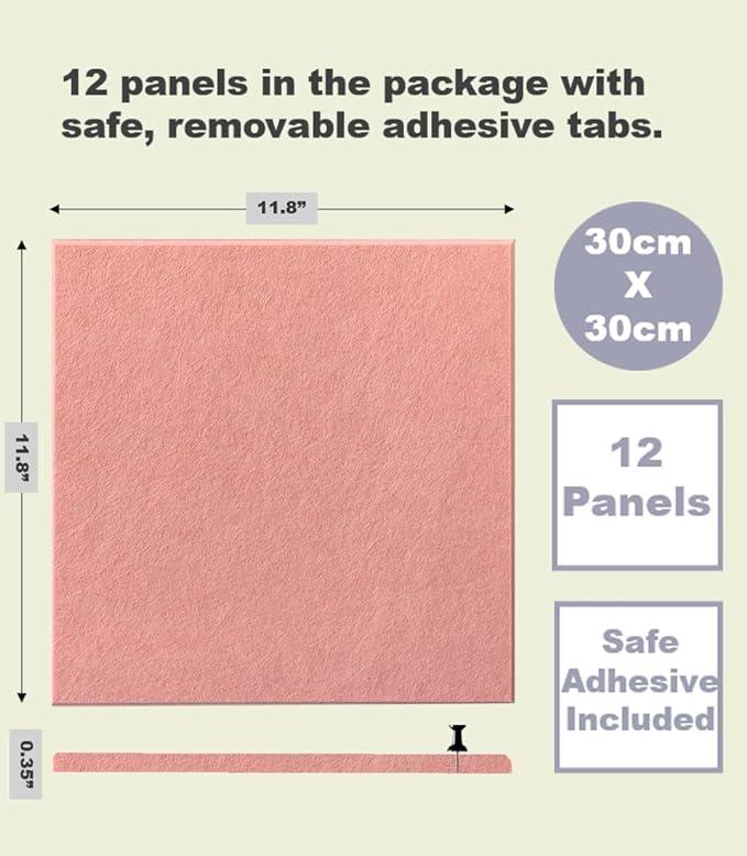 Large Cork Board Alternative - 47"x35" 12 Pack Felt Wall Tiles with Safe Removable Adhesive Tabs, Cork Wall Tiles Cork Board for Home Office Pin Board Tack Board 48 x 36 - Pink
