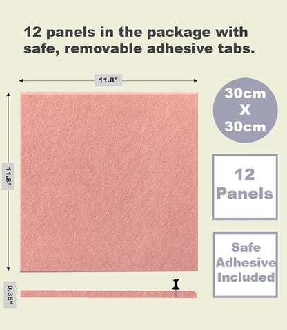 Large Cork Board Alternative - 47"x35" 12 Pack Felt Wall Tiles with Safe Removable Adhesive Tabs, Cork Wall Tiles Cork Board for Home Office Pin Board Tack Board 48 x 36 - Pink