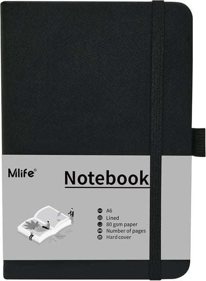 A6 Small Journal Notebook, Lined Pocket Notebook with Pen Holder, Mini Notebook Hardcover, 192 Pages, 3.9 inches * 5.5 inches Jurnal for Women and Man（1PACK Black）