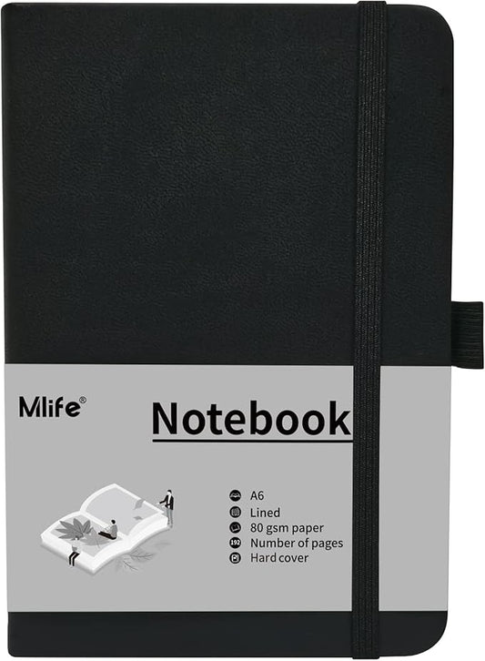 A6 Small Journal Notebook, Lined Pocket Notebook with Pen Holder, Mini Notebook Hardcover, 192 Pages, 3.9 inches * 5.5 inches Jurnal for Women and Man（1PACK Black）