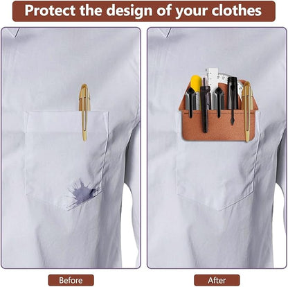 Pocket Protector, 2 Pieces PU Leather Pocket Pen Holder Organizer Pouch for Shirts Lab Coats Pants Pen Sleeve MultiPurpose Pen Pocket Holds Pens Pointers Pencils and Notes Card (Brown, Black)