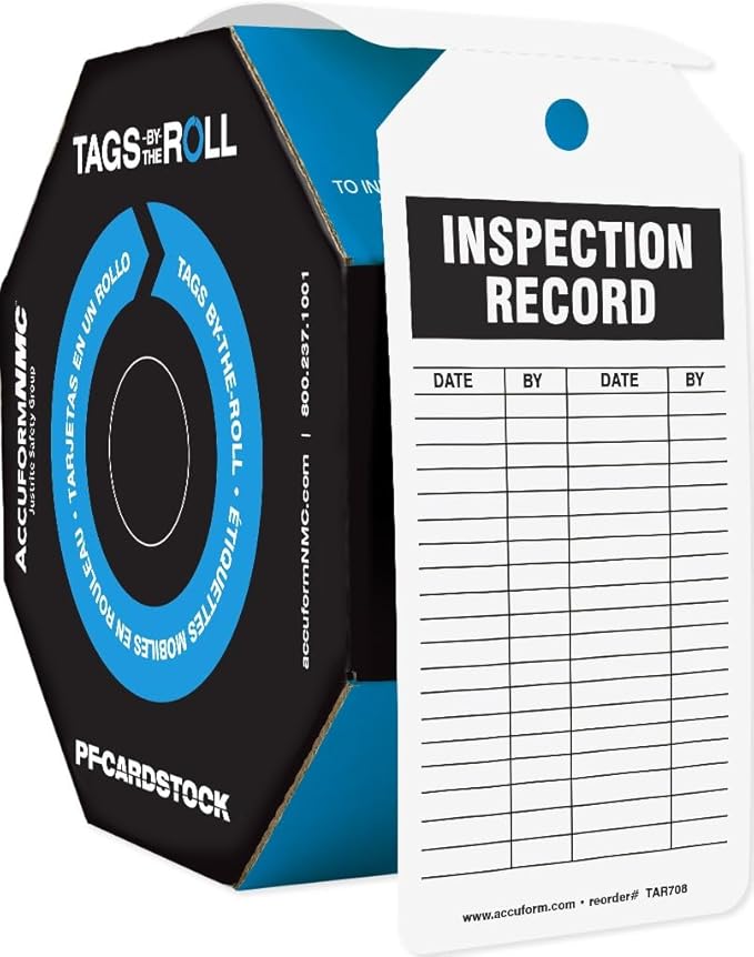 Accuform 100 Inspection and Status Record Tags by-The-Roll, Inspection Record, US Made OSHA Compliant Tags, Waterproof PF-Cardstock, Resists Tears, 6.25"x3", TAR708