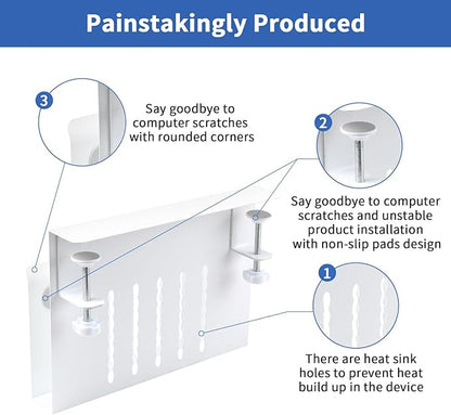LUKETURE Desk Side Storage, Steel Side Desk Organizer, No Drill Laptop Holder, Clamp on Laptop Mount with Pen Holder, Table Hanging Storage for Home Office, Fits Flat Edge Tables 0.3" to 2.8"